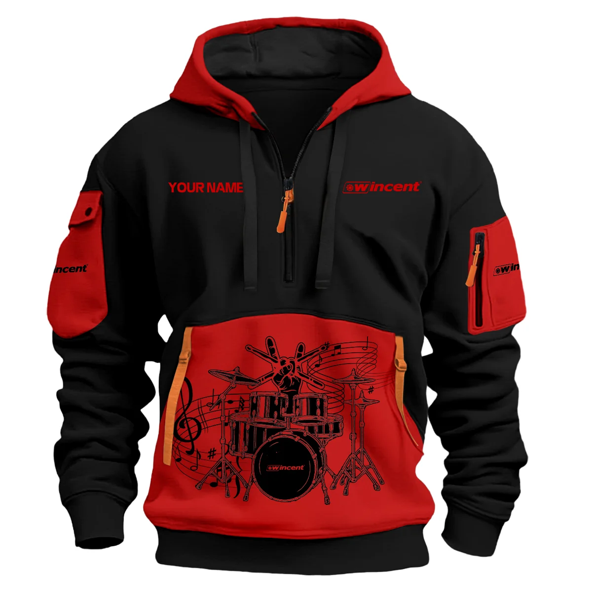 Wincent Drums Exclusive Logo - Personalized Hoodie Half Zipper QTDRU260425A1WCT - Red