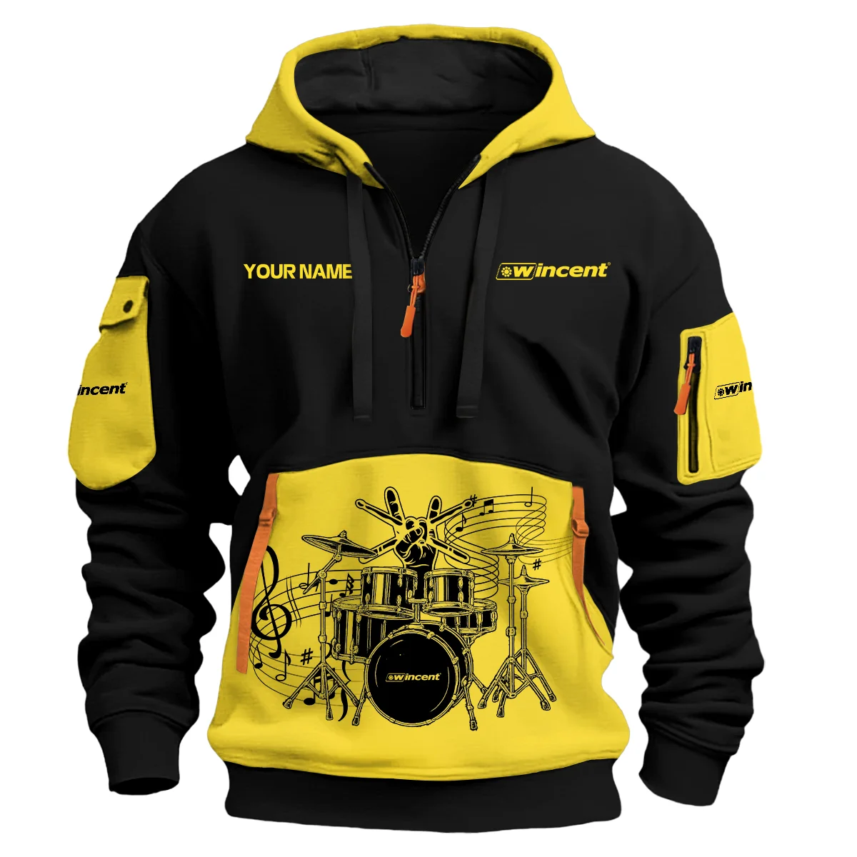 Wincent Drums Exclusive Logo - Personalized Hoodie Half Zipper QTDRU260425A1WCT - Red