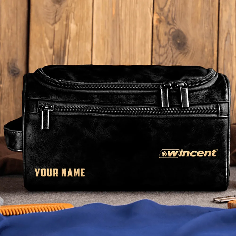 Wincent Drums Exclusive Logo - Personalized Leather Toiletry Bag QTDR210425A1WCT - Black