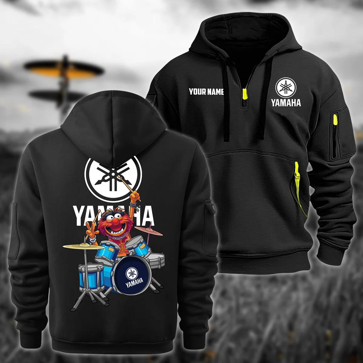 Yamaha Drums Drums Exclusive Logo - Personalized Hoodie Half Zipper QTDR210425A4YAM - Black