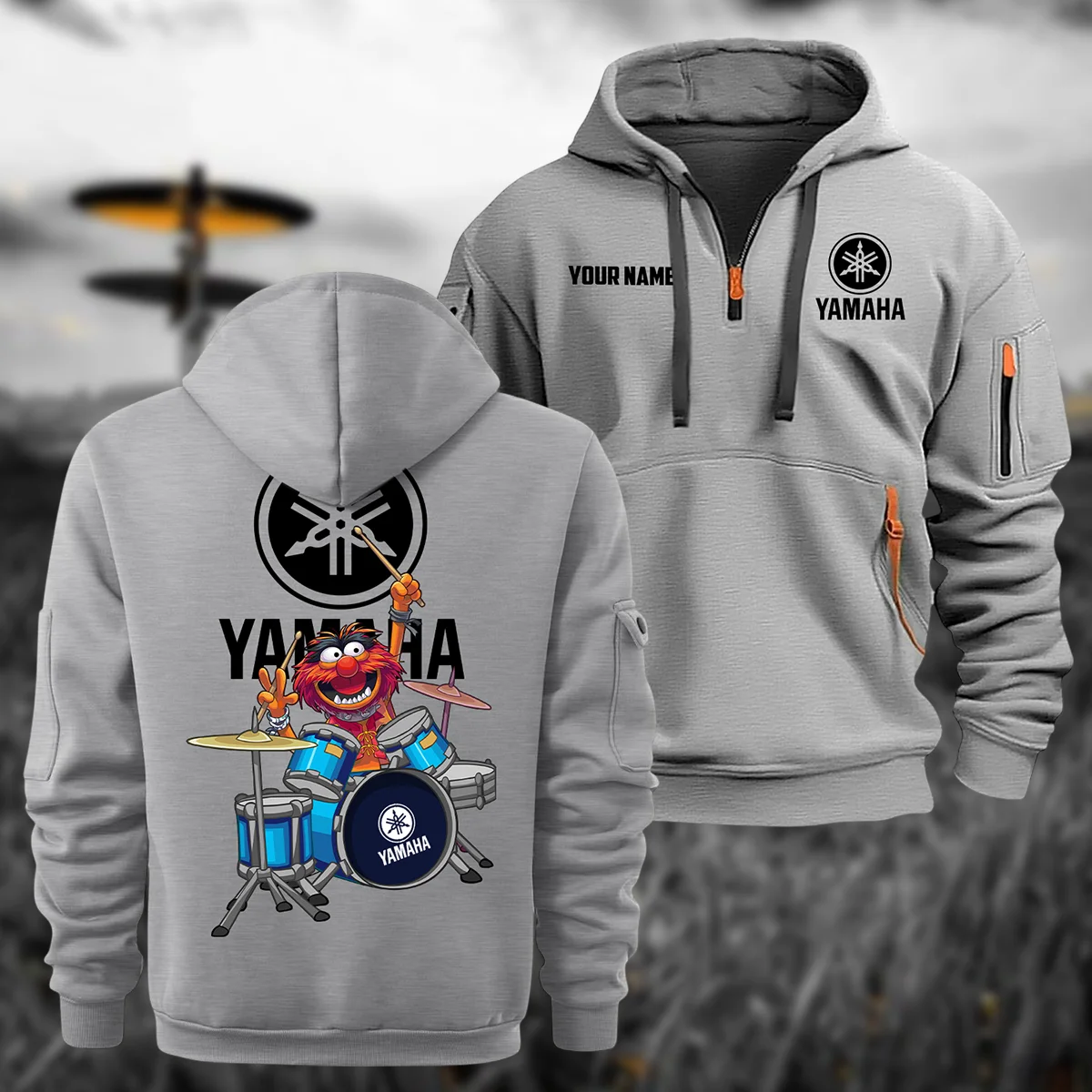 Yamaha Drums Drums Exclusive Logo - Personalized Hoodie Half Zipper QTDR210425A4YAM - Gray