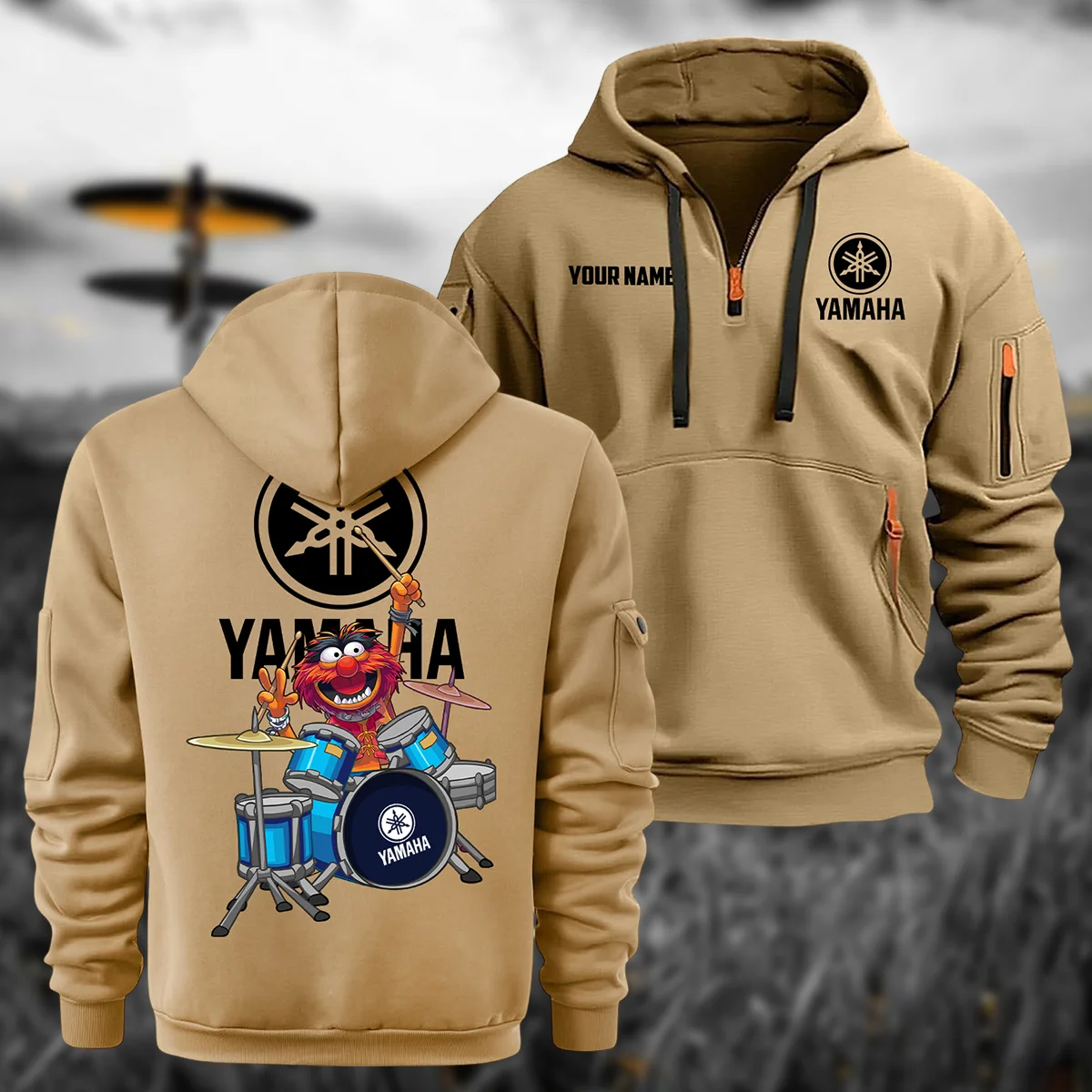 Yamaha Drums Drums Exclusive Logo - Personalized Hoodie Half Zipper QTDR210425A4YAM - Khaki
