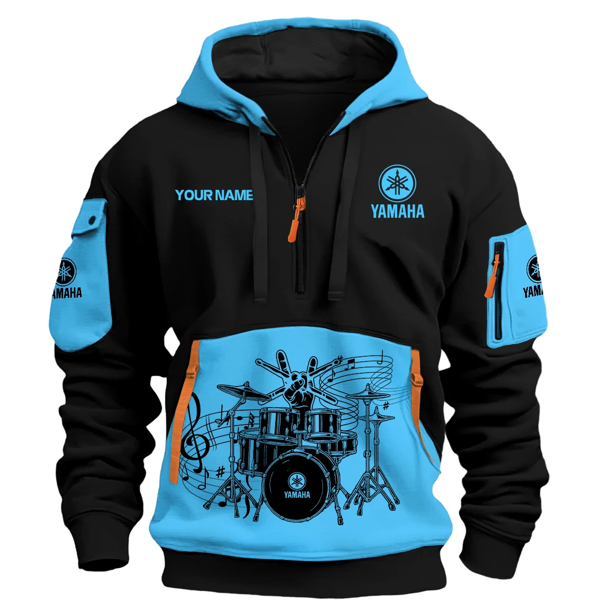 Yamaha Drums Drums Exclusive Logo - Personalized Hoodie Half Zipper QTDRU260425A1YAM - White