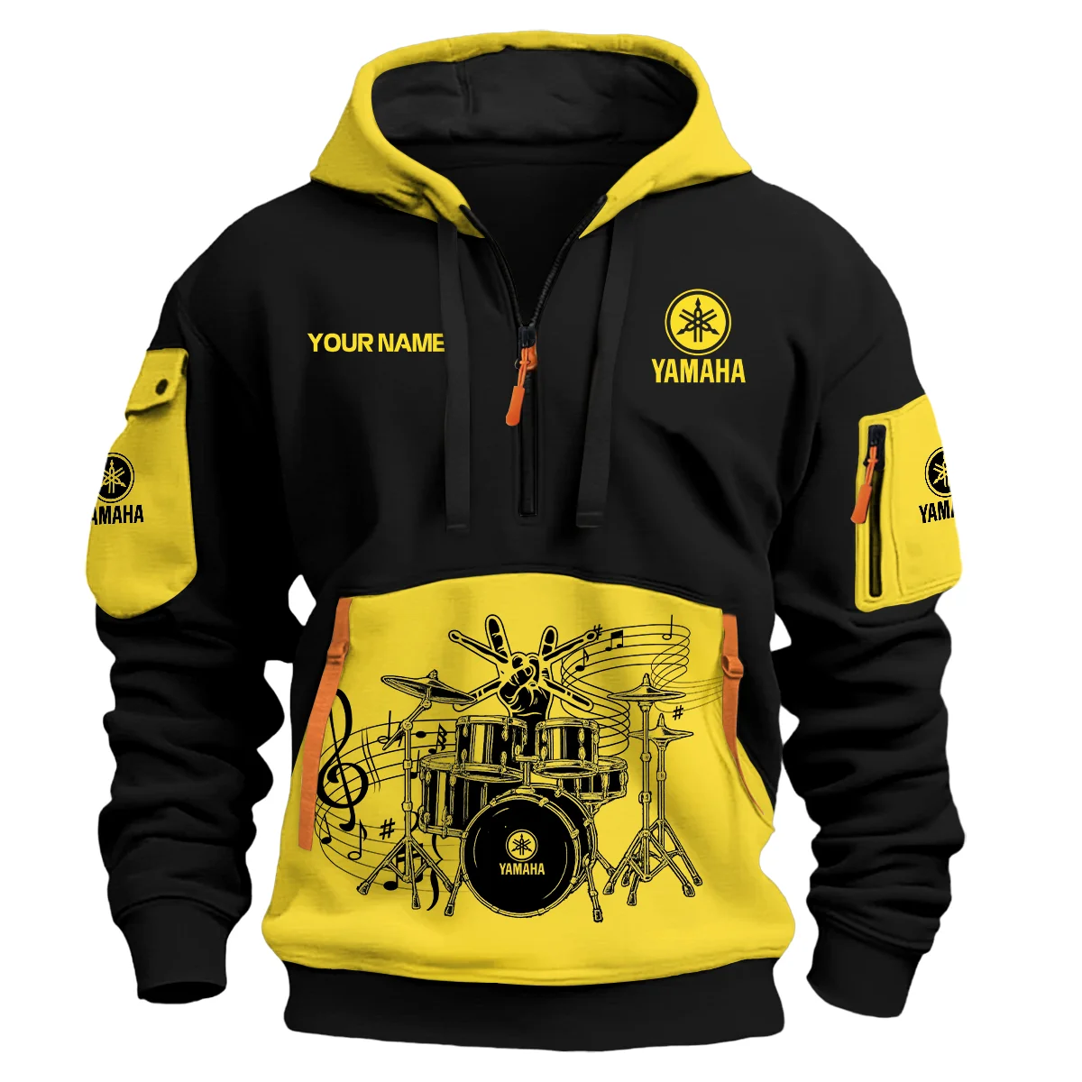 Yamaha Drums Drums Exclusive Logo - Personalized Hoodie Half Zipper QTDRU260425A1YAM - Yellow