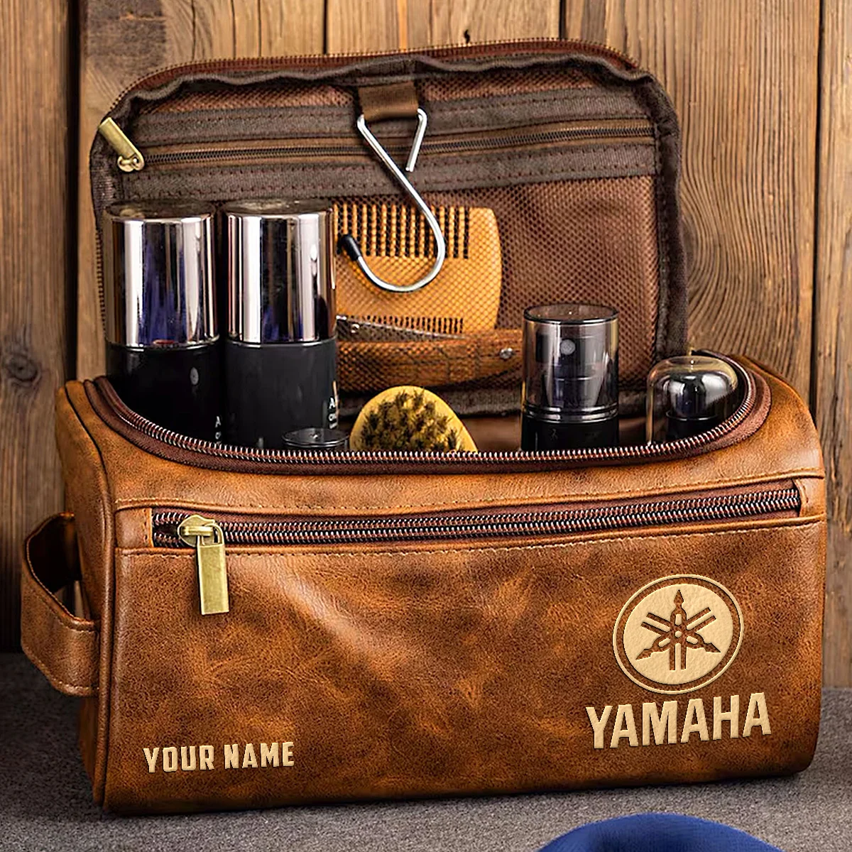 Yamaha Drums Drums Exclusive Logo - Personalized Leather Toiletry Bag QTDR210425A1YAM - Black