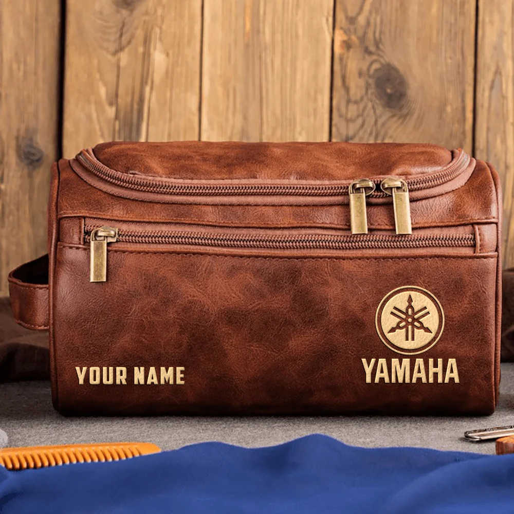 Yamaha Drums Drums Exclusive Logo - Personalized Leather Toiletry Bag QTDR210425A1YAM - Dark Brown